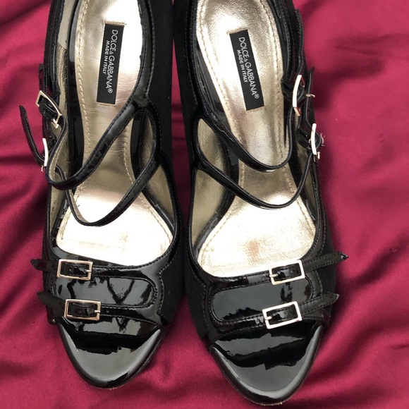 Dolce & Gabbana 4 Buckle Patent & Suede Heels - Picture 2 of 10